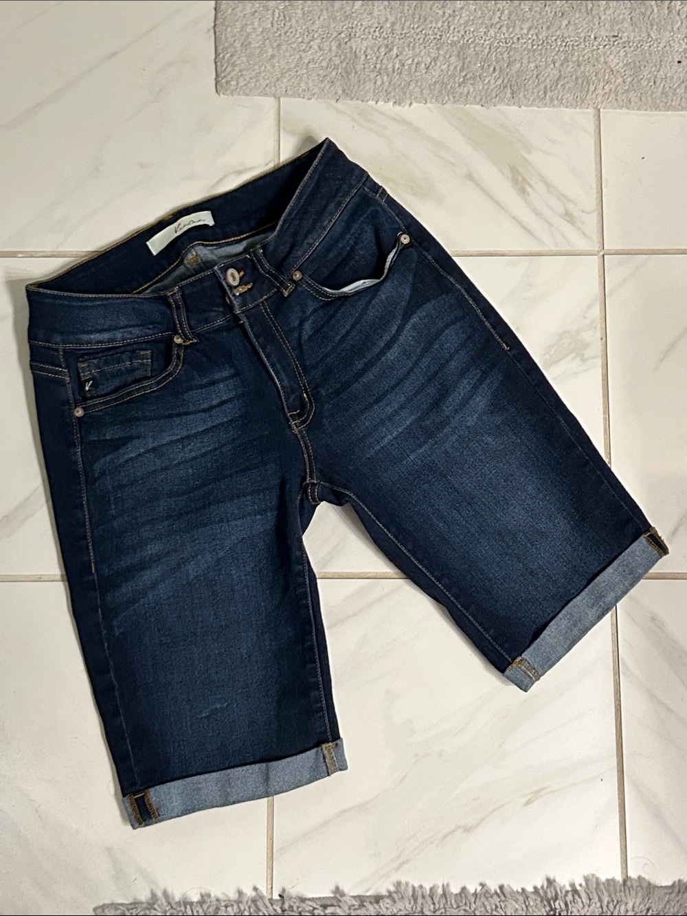 KanCan Navy Blue Mid-Rise Denim Shorts